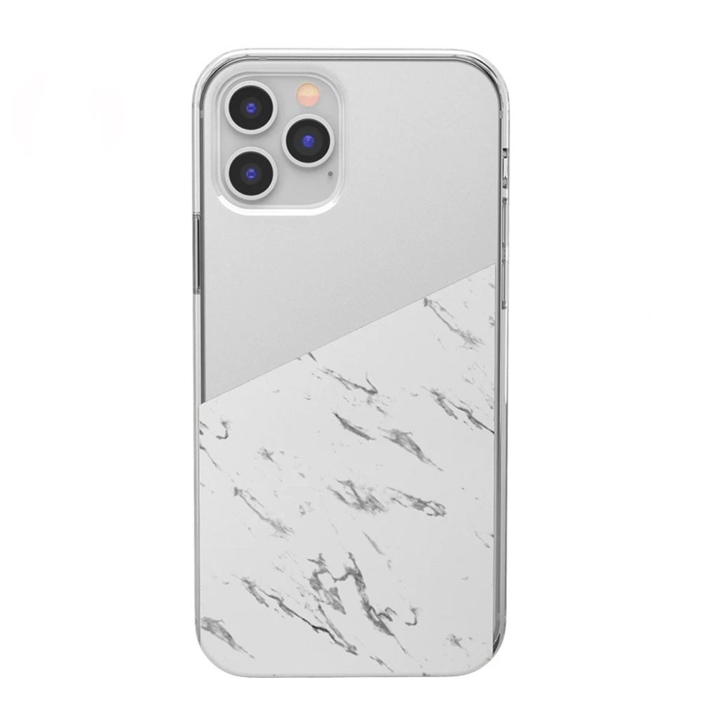 CASELY | Let's Split | Half White Clear Marble Clear Case | iPhone 12 / 12 Pro